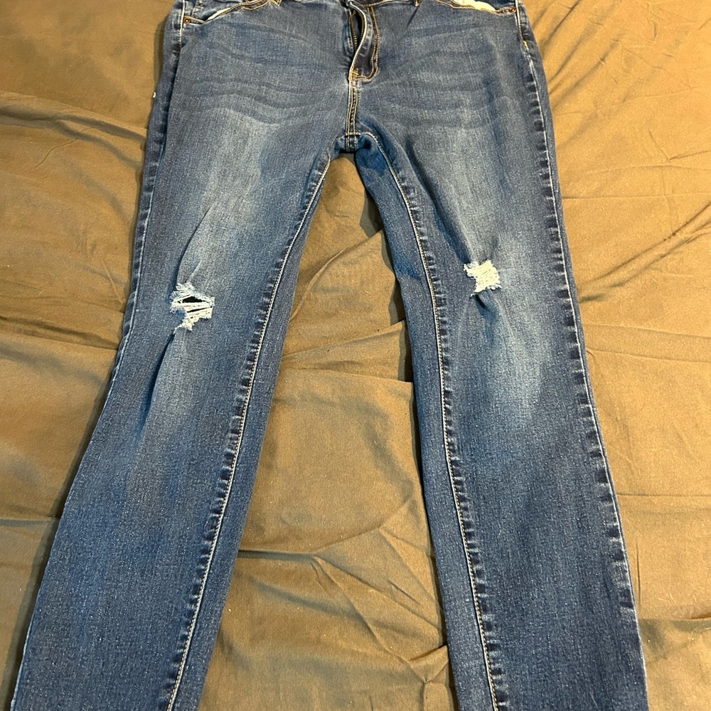 Encore Jeans Women's Blue Distressed Skinny Jeans